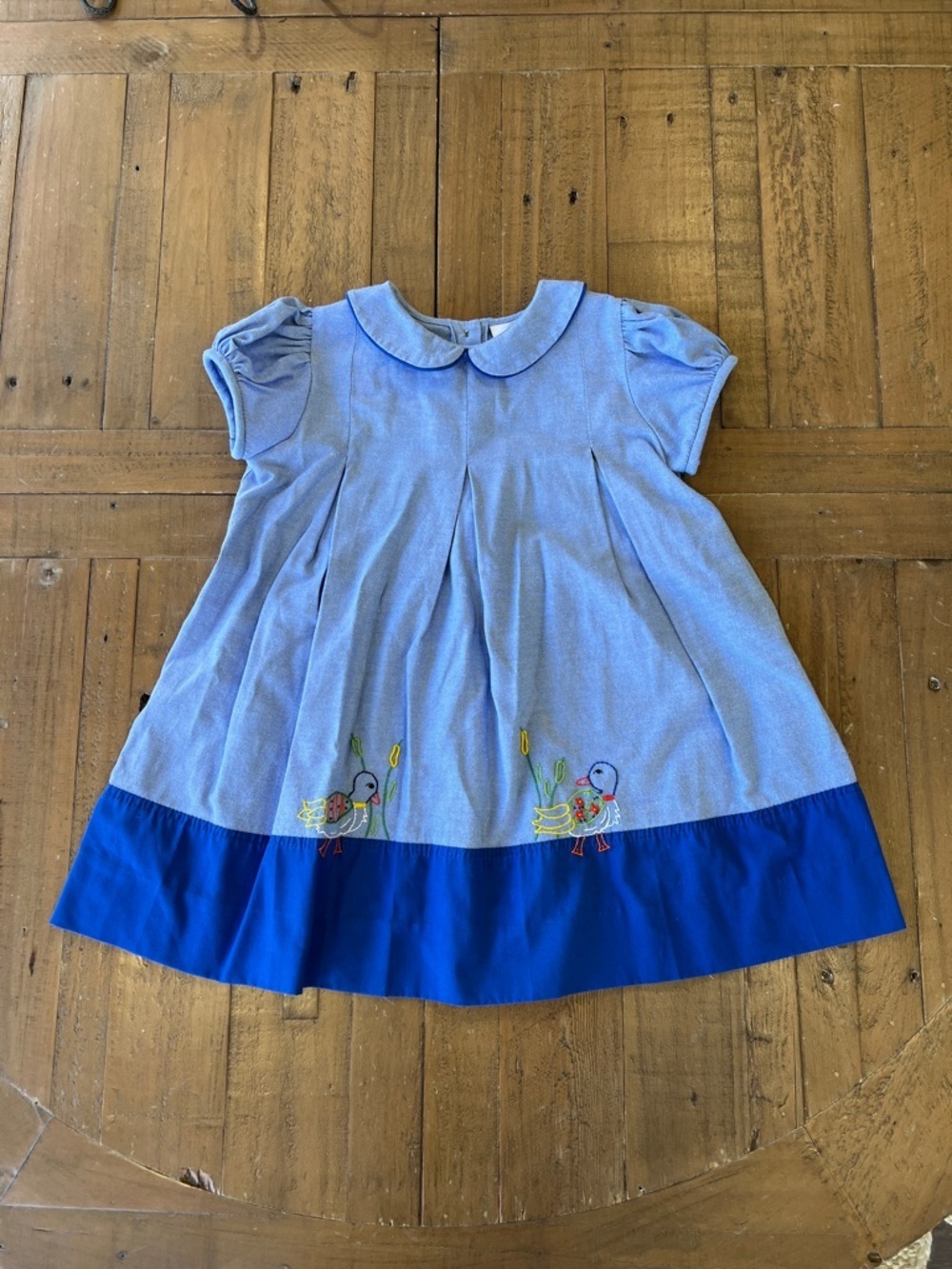 The proper peony chambray colorblock duck embroidered dress girls 3T